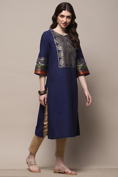 Navy Blue Pure Cotton Straight Kurta