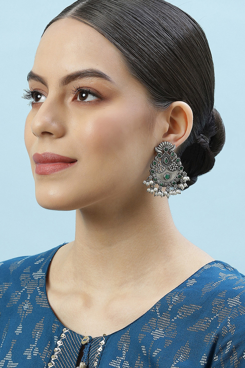 Oxidised Green Brass Earrings