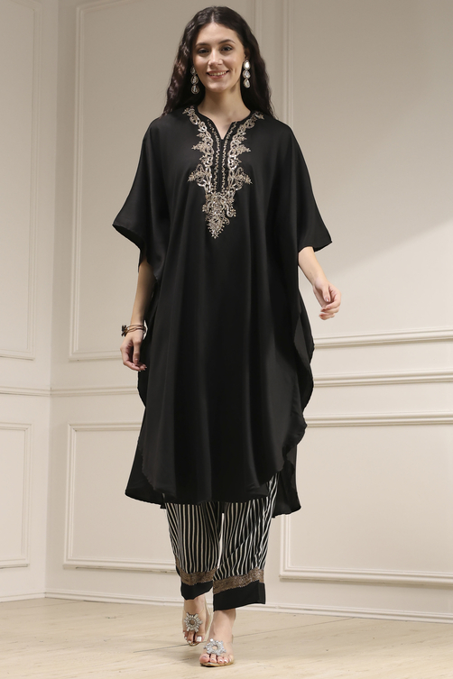 Black Modal Solid Kaftan Fusion Kurta Set