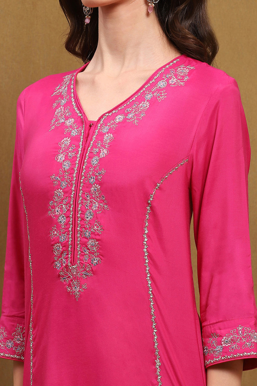 Fuchsia Modal Embroidered Festive Kalidar Suit Set