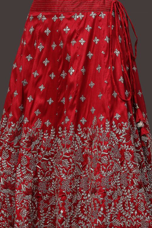 Berry Red Zari Embroidered Lehenga Set
